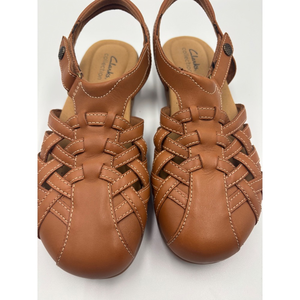Clarks Collection Arla Glison Tan Leather Fisherman Sandals Womens 8 M Strappy - Picture 3 of 11